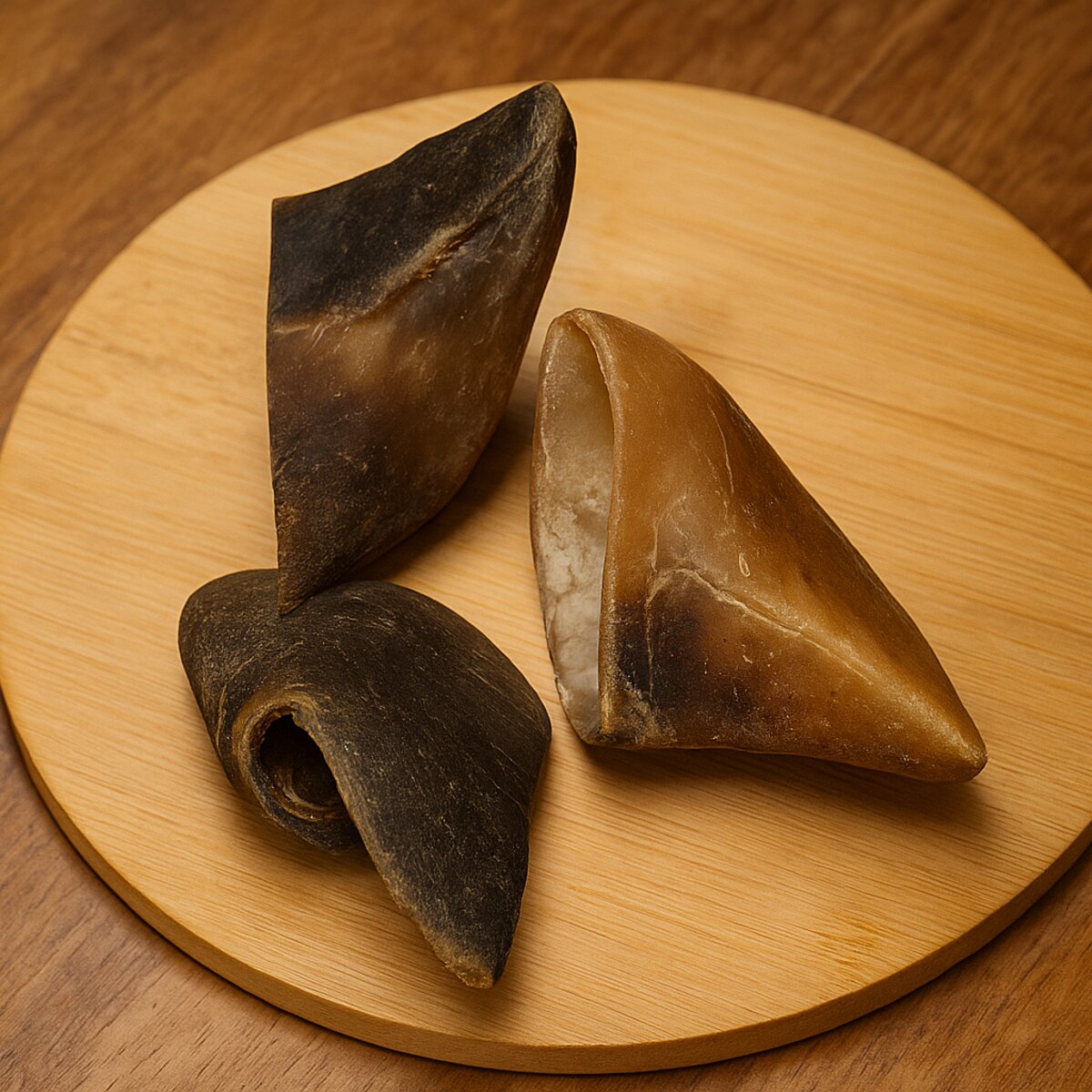 Pezuña vacía natural sobre una tabla de madera